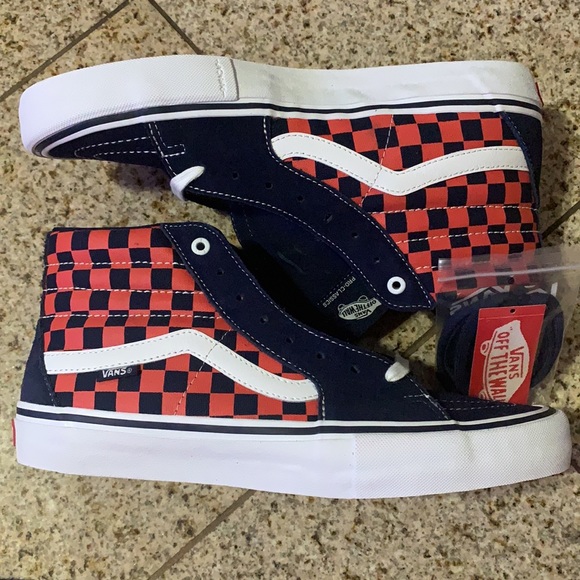 VANS | Checkerboard Sk8-Hi Pro Navy/Orange Shoes - Picture 4 of 7